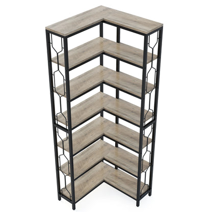 7-Shelf Corner Bookshelf,Large Modern Corner Bookcase, 7-Tier Tall Corner Shelf Storage Display Rack with Metal Frame