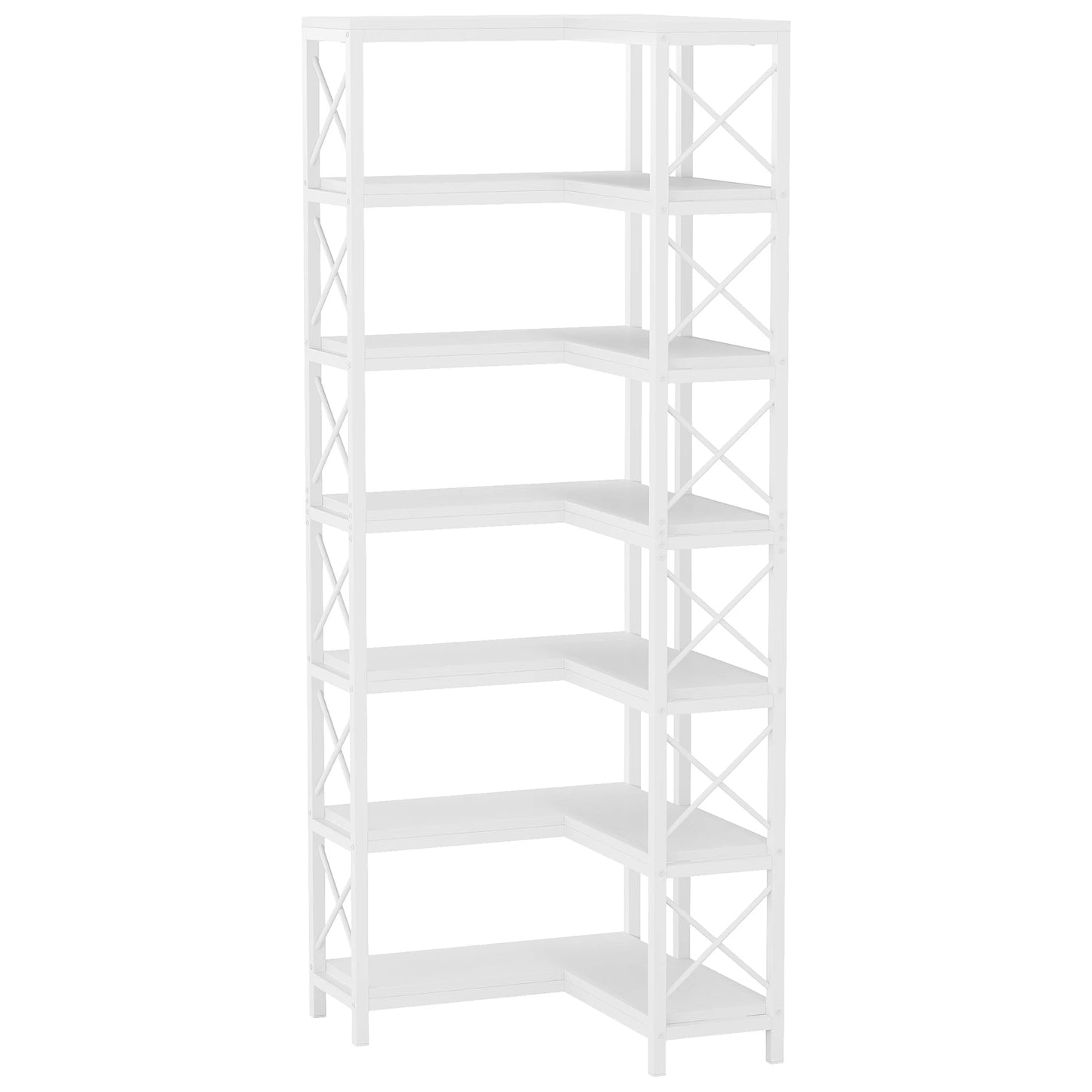 7-Shelf Corner Bookshelf,Large Modern Corner Bookcase, 7-Tier Tall Corner Shelf Storage Display Rack with Metal Frame