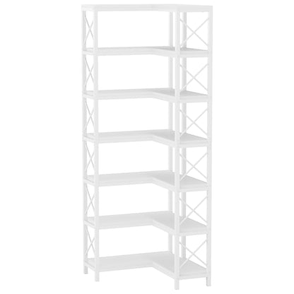 7-Shelf Corner Bookshelf,Large Modern Corner Bookcase, 7-Tier Tall Corner Shelf Storage Display Rack with Metal Frame
