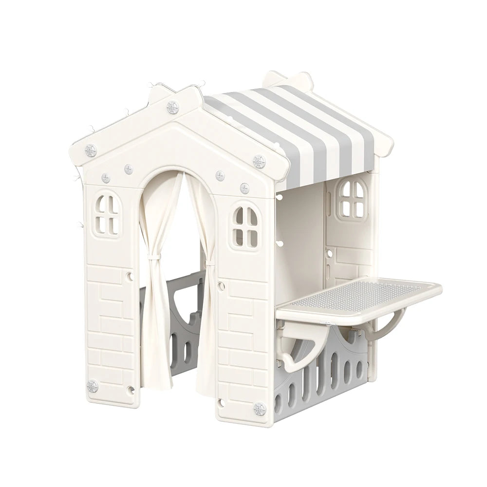 Kids Plastic Playhouse for Indoor Outdoor, Portable Game Cottage with Curtain, Gift Playhouse for Kids