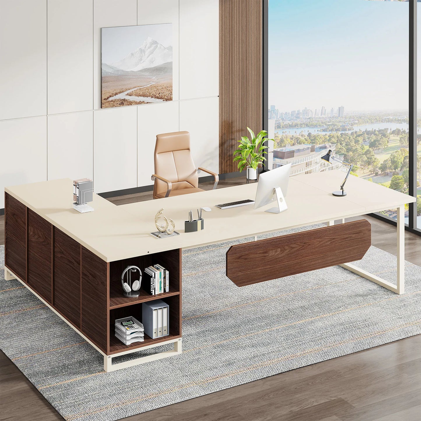 70.8-Inch Executive Desk Large L Shaped Computer Desk with Storage