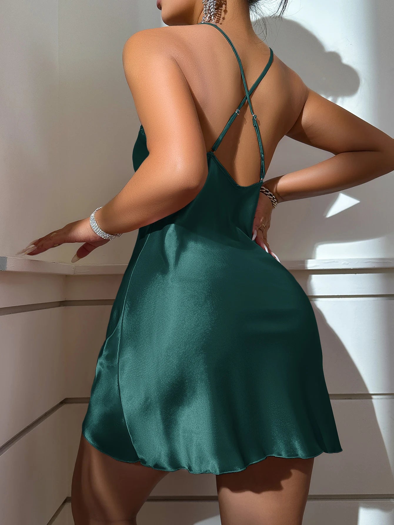 sexy Backless ice silk slip dress summer pajamas short