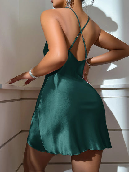 sexy Backless ice silk slip dress summer pajamas short