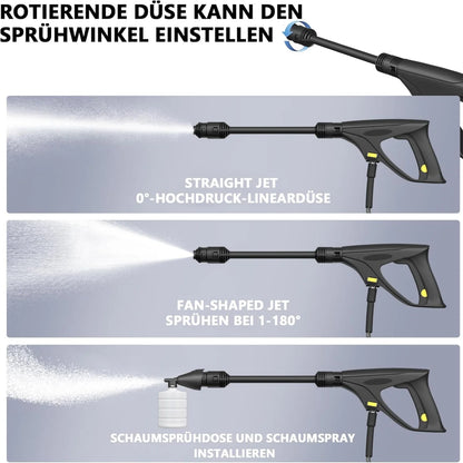 BRIEFNESS Car Wash Gun Electric High Pressure Washer Cleaning Cars with 1-180° Adjustable Nozzle and Detergent Tank