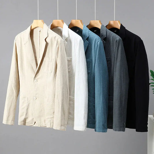 Retro Cotton Linen Men Blazer