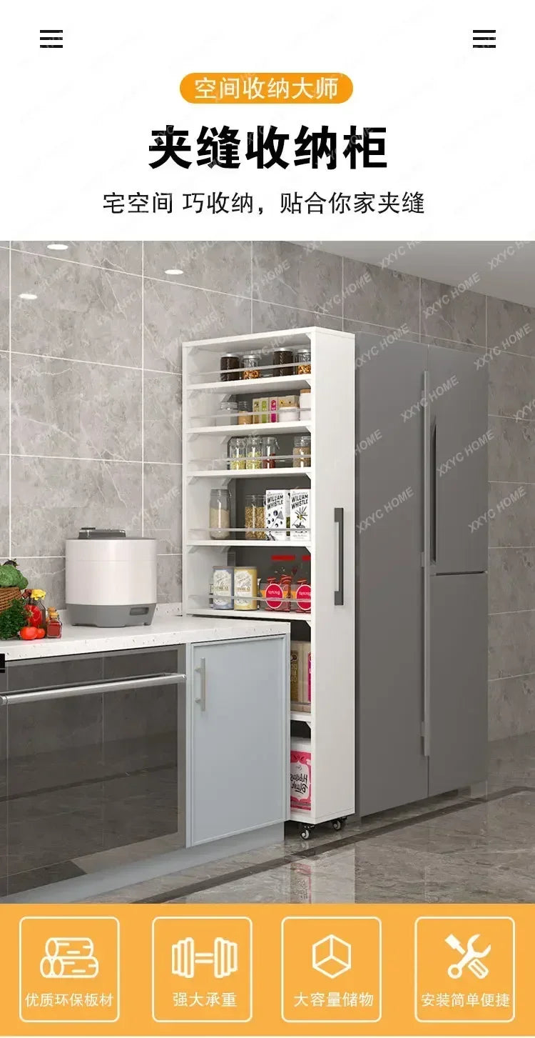 Crack storage rack, kitchen, refrigerator, gap shelf, narrow side cabinet, side pull large capacity and movable