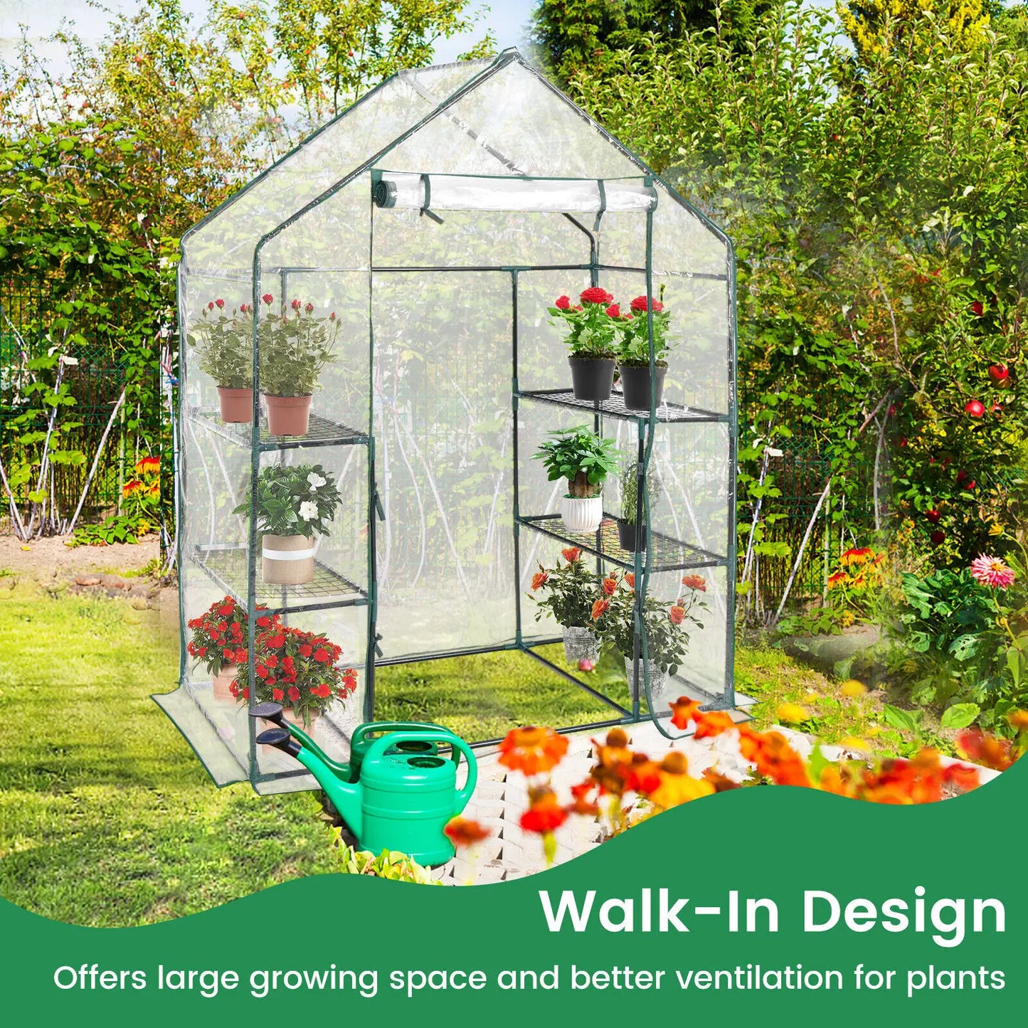 GOFLAME Portable Mini Walk-in Greenhouse Heavy-Duty Winter Hot House w/4 Shelves