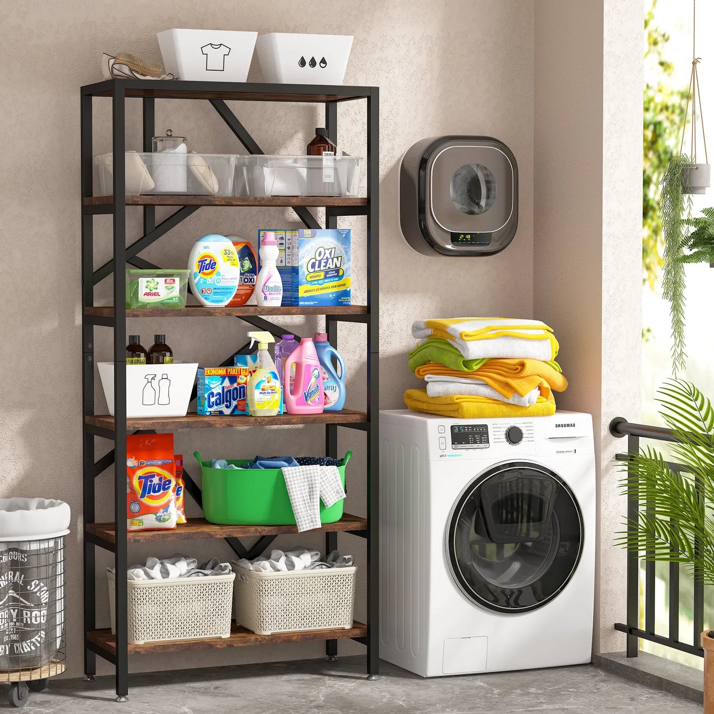 Bookshelf 71" Industrial Etagere Bookcase 5 Shelf Display Rack For Living Room