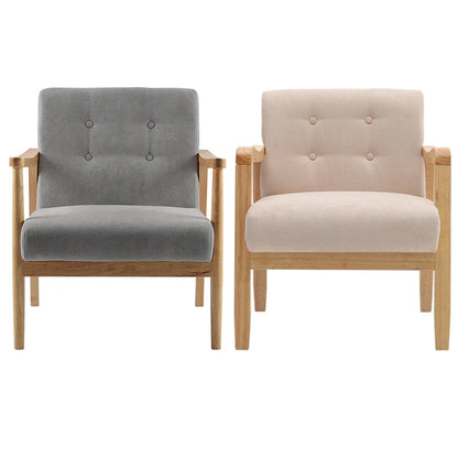 Accent Linen Fabric Buttoned Armchair Wooden Frame