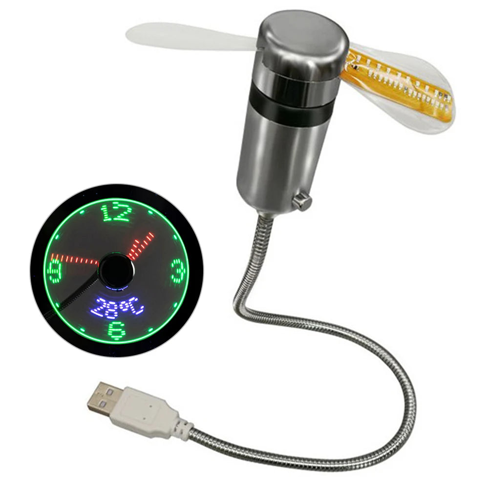 USB Gadgets Clock Fans RGB LED Night Light Real Time Temperature Display Metal Mini Fan DC5V USB Hand Fan for Laptop PC Notebook