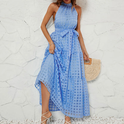 Elegant Sleeveless Halter Neck Maxi Dress