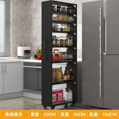 Crack storage rack, kitchen, refrigerator, gap shelf, narrow side cabinet, side pull large capacity and movable
