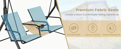 GOFLAME 2-seat Outdoor Patio Swing, Patio Loveseat Swing with Adjustable Canopy, Heavy-duty Steel Frame