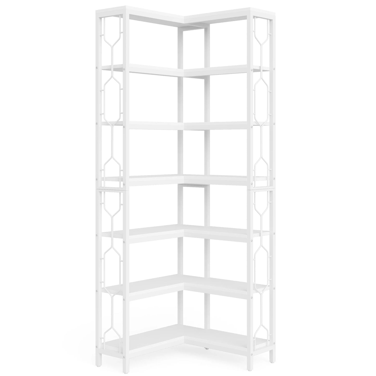 7-Shelf Corner Bookshelf,Large Modern Corner Bookcase, 7-Tier Tall Corner Shelf Storage Display Rack with Metal Frame