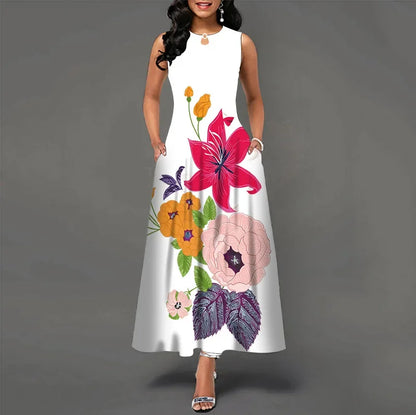 Flower Print New Casual Sleeveless Long Dress