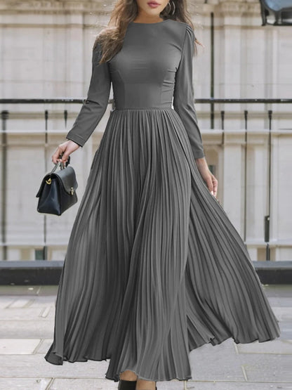 Autumn Pleated Sundress ZANZEA Spring Patchwork Maxi Dresses Women Long Sleeve Party Work Dress Fashion Casual Holiday Robe 2024