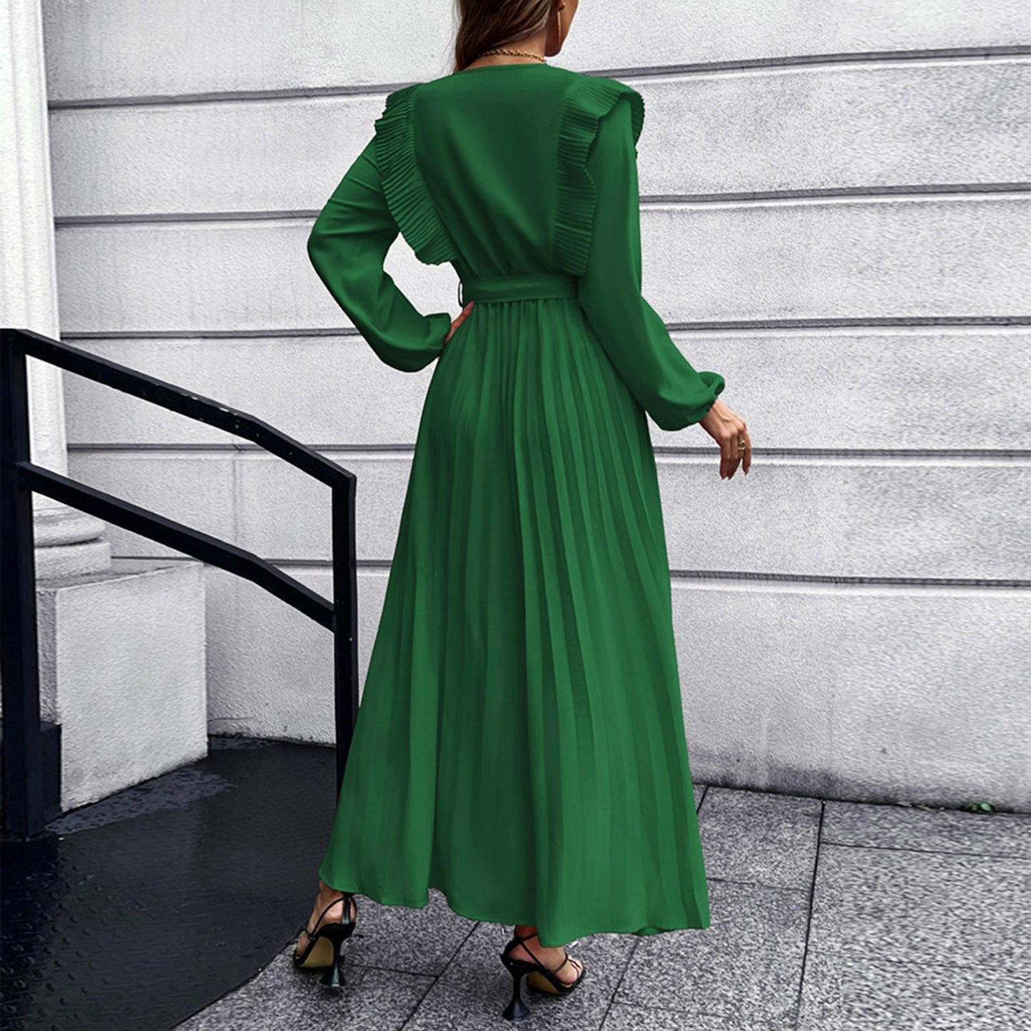 Women Loose Draped Elegant Long Dress Ladies OL Office Vestidos Solid Color Long Sleeve Dress Spring Autumn Clothing Lady Party