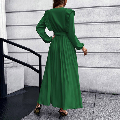 Women Loose Draped Elegant Long Dress Ladies OL Office Vestidos Solid Color Long Sleeve Dress Spring Autumn Clothing Lady Party