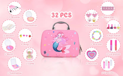 Kids Makeup Sets for Girls Washable Make up Starter Kit Princess Pretend Play Makeup Girls Toys with Cosmetic Bag Birthday Gift