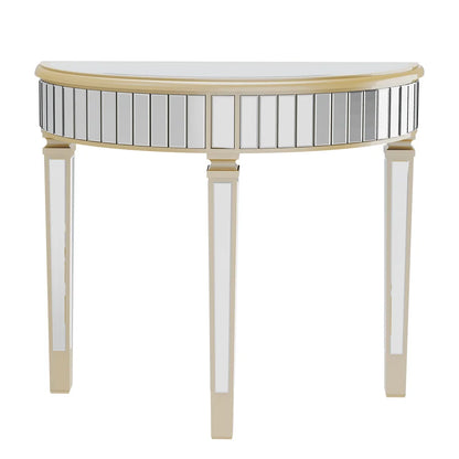 LUVODI Half-Round Mirrored Glass Console Table Modern Silver Curved Entryway Porch Desk for Porch,Living Room,Bedroom