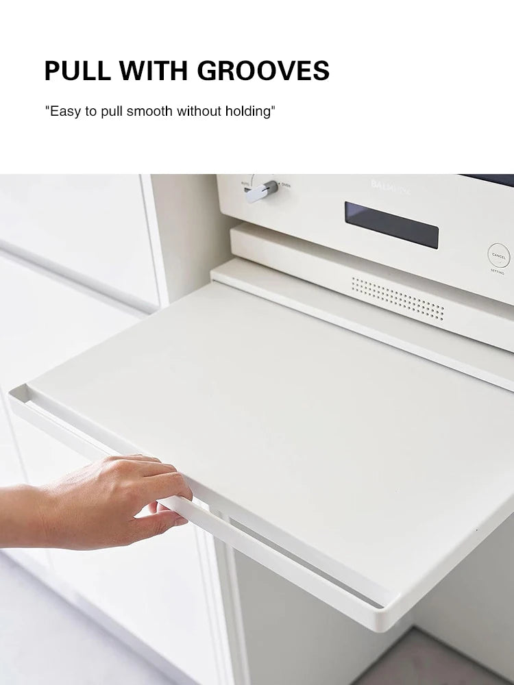 Microwave Storage Rack Bottom Retractable Bracket Drawer Oven Push Pull Divider Kitchen Cook Tray Table Plate Pot Holder