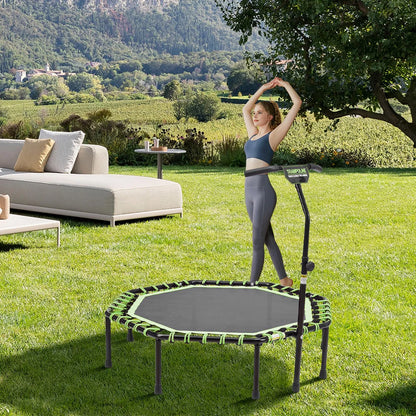 51 Inch Green Octagonal Garden Trampoline Fitness Trampoline with Adjustable T-Bar Handle  for Kids Adults
