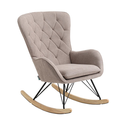 Grey Modern Upholstered Rocking Chair with Rubberwood Runner for Living Room Home Office