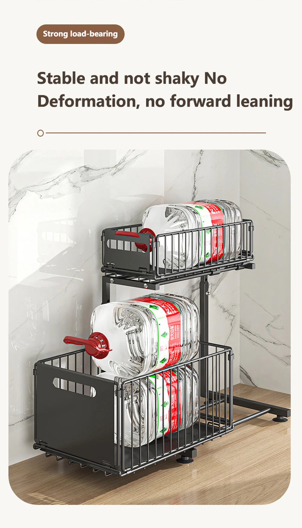 2 Tier Pull Out Cabinet Organizer Adjustable Kitchen Storage Rack Under Sink Organizer Spice Jar Storage Rack Slide Out Drawer