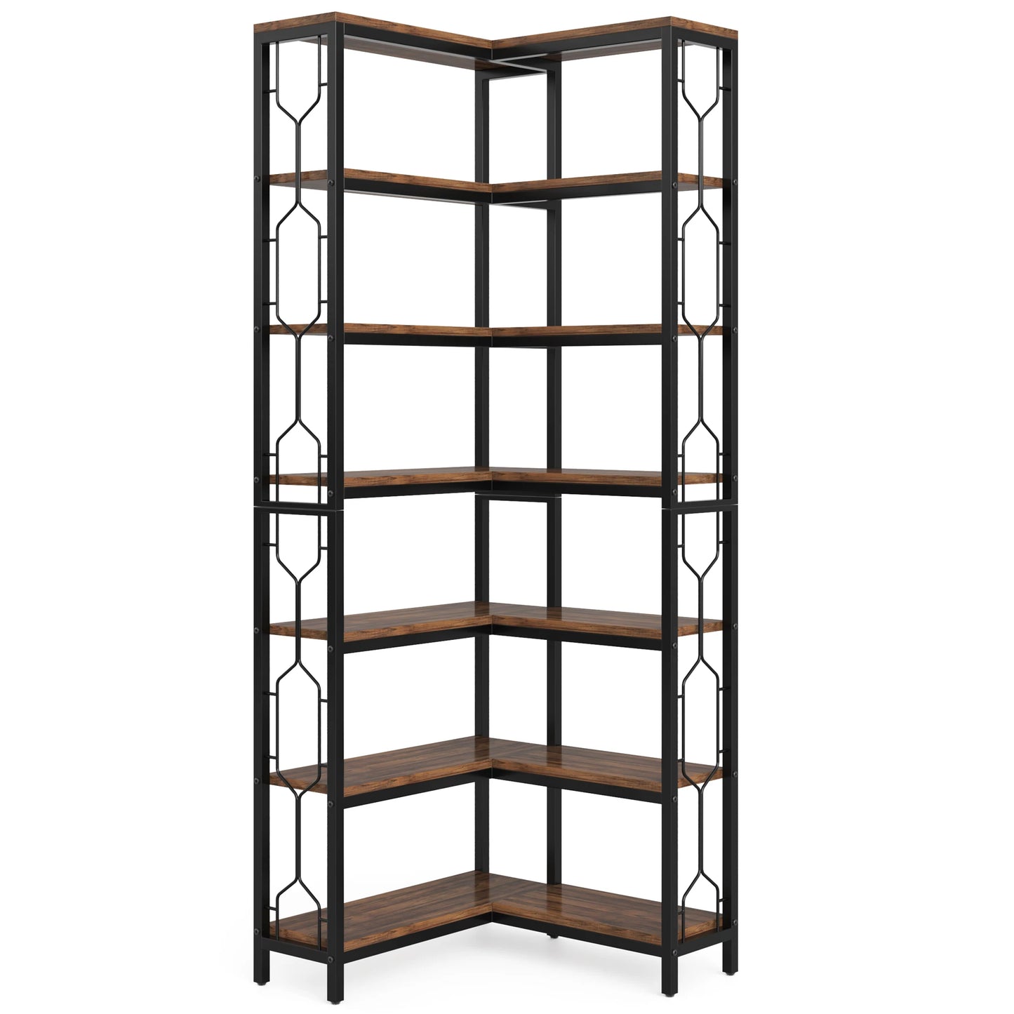 7-Shelf Corner Bookshelf,Large Modern Corner Bookcase, 7-Tier Tall Corner Shelf Storage Display Rack with Metal Frame