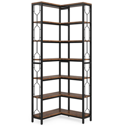 7-Shelf Corner Bookshelf,Large Modern Corner Bookcase, 7-Tier Tall Corner Shelf Storage Display Rack with Metal Frame