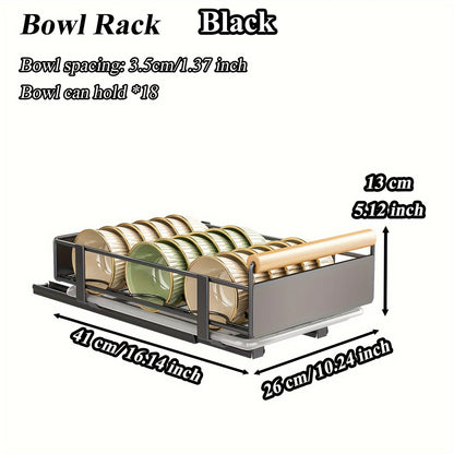 KIXOT Pull Out Organizer, Pull-out Dish Rack With Wooden Handle And Drain Tray, Multifunctional Single Layer Dish Drying Rack