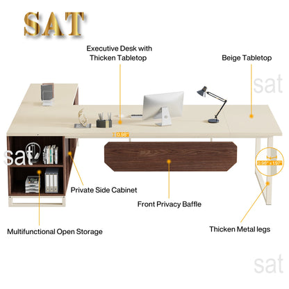 70.8-Inch Executive Desk Large L Shaped Computer Desk with Storage