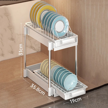 Pull Out Dish Rack Drawer Kitchen Sliding Dish Drainer Organizer Multi-Level Pull Out Storage Sink Cabinet
