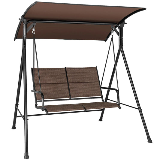 GOFLAME 2 Seat Outdoor Porch Swing, Swing Glider with Spring Hook, Soft Cushions, Foot Pad