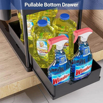 Under Sink Organizer Sliding Cabinet Drawers Storage Kitchen 2 Tiers Racks Multi-Purpose Pull Out Cabinet Storage Shelf Holders