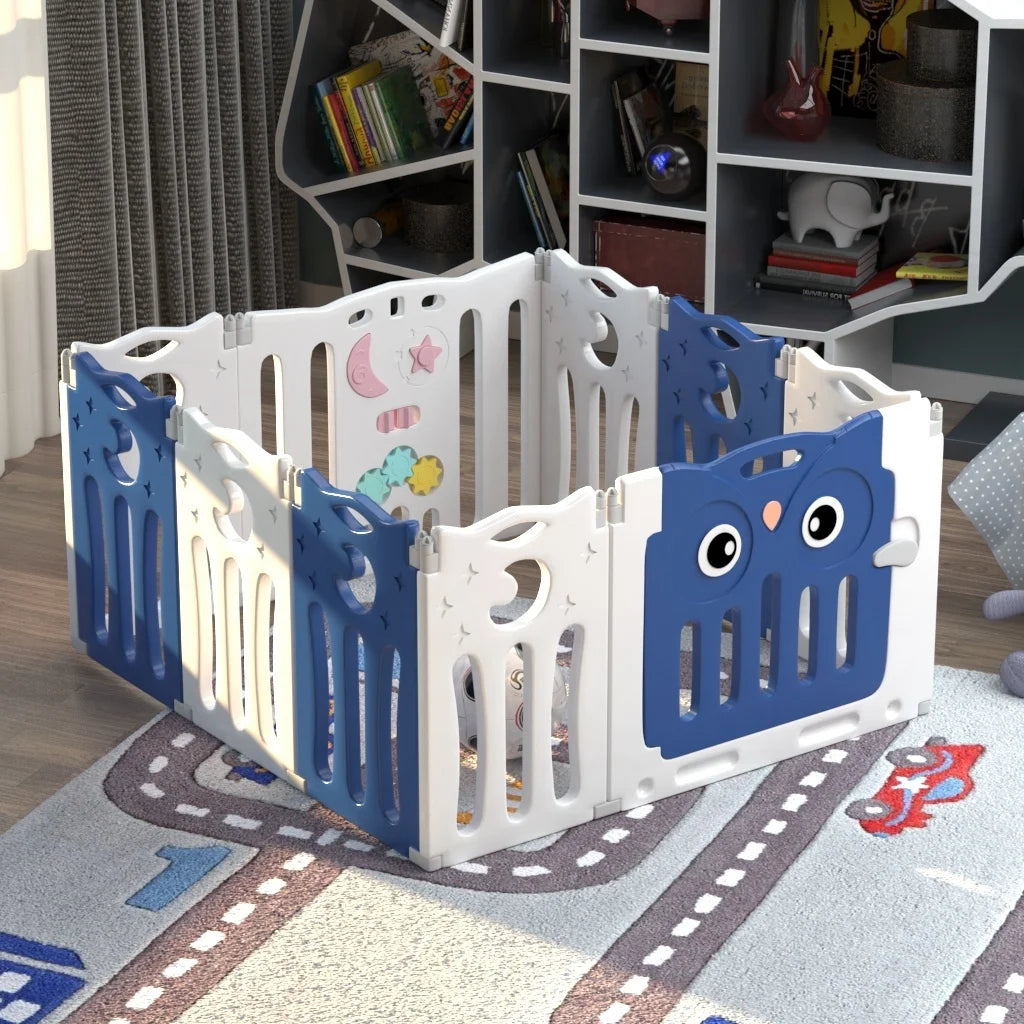 Kids Child Playpen Foldable Safety Gate Fence with Lock, Blue 10 Panels