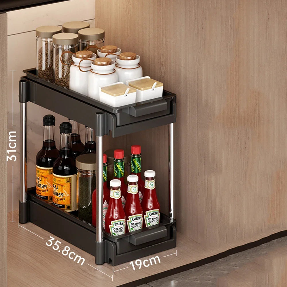 Pull Out Dish Rack Drawer Kitchen Sliding Dish Drainer Organizer Multi-Level Pull Out Storage Sink Cabinet