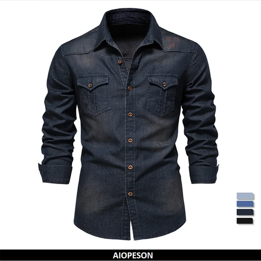 AIOPESON Brand Elastic Cotton Denim Shirts