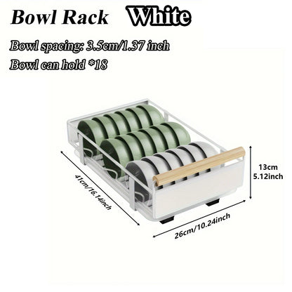 KIXOT Pull Out Organizer, Pull-out Dish Rack With Wooden Handle And Drain Tray, Multifunctional Single Layer Dish Drying Rack