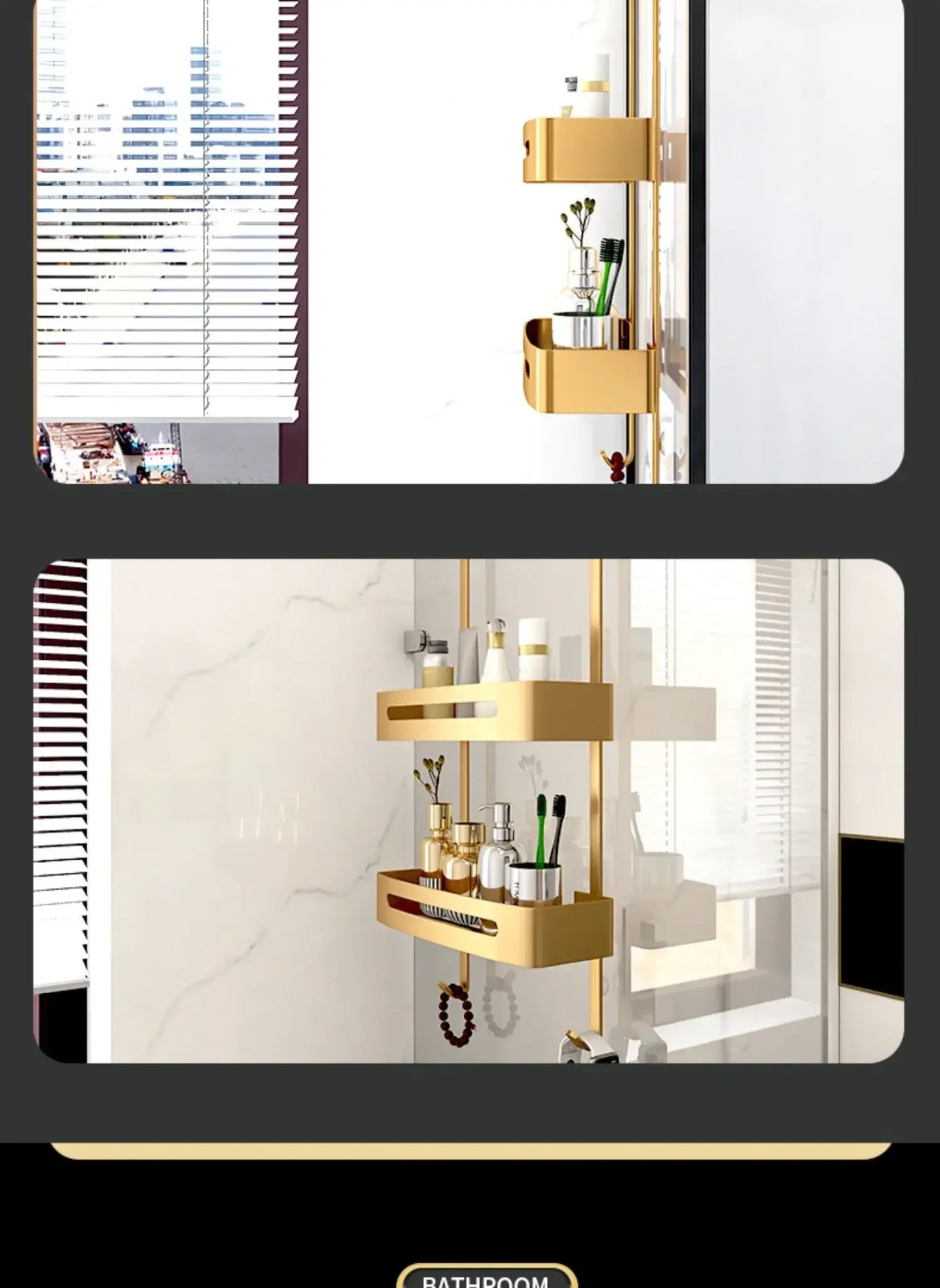 Pull Gold Shower Room Frame Large Capacity Bathroom Double Layer Hanging Basket Without Perforated Wall Hanging Receive Hook