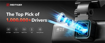 REDTIGER F7NP 4K Dash Camera for Cars 3.18” IPS Screen Mini Dash Cam Recorder Car Dvr for 24H Parking Mode Built In WiFi GPS