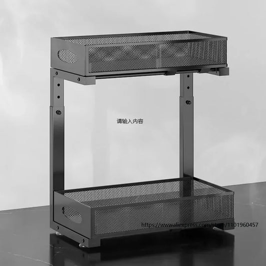 Under Sink Organizers and Storage, Adjustable 2 Tier Metal Pull out Cabinet Organizer for Bathroom, Kitchen, Pantry