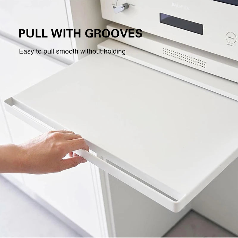 Microwave Storage Rack Bottom Retractable Bracket Drawer Oven Push Pull Divider Kitchen Cook Tray Table Plate Pot Holder