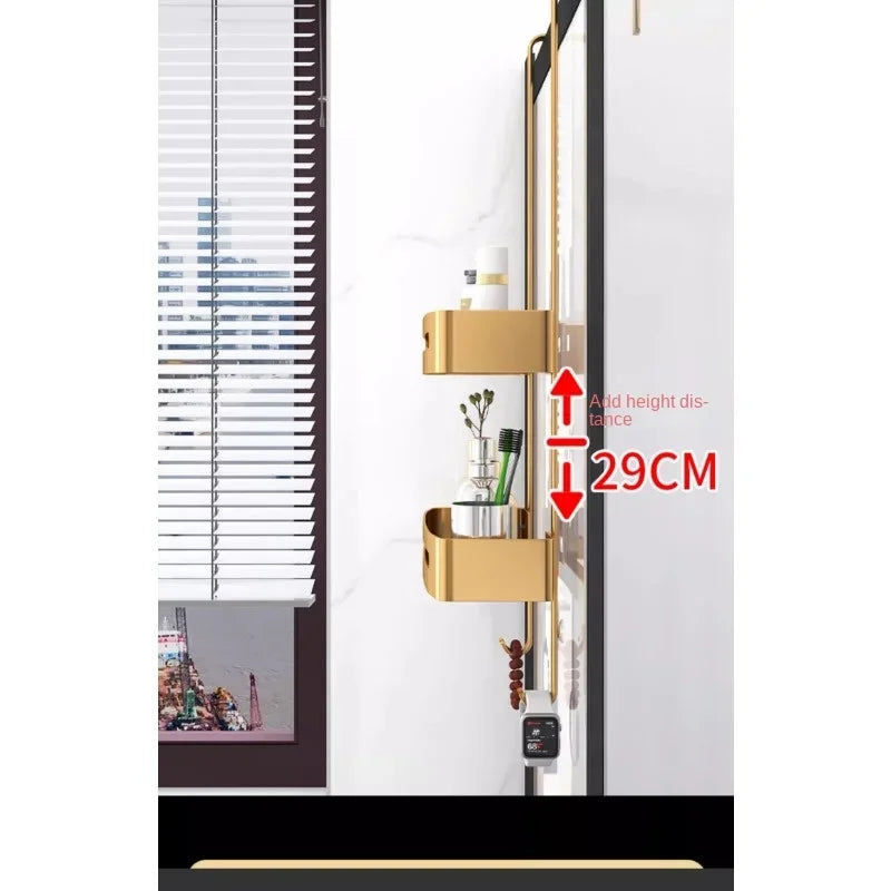 Pull Gold Shower Room Frame Large Capacity Bathroom Double Layer Hanging Basket Without Perforated Wall Hanging Receive Hook