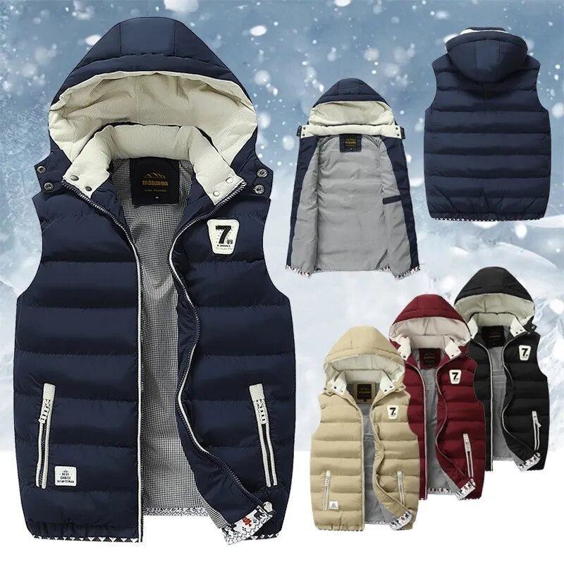 Men's Winter Vests Hat Detachable