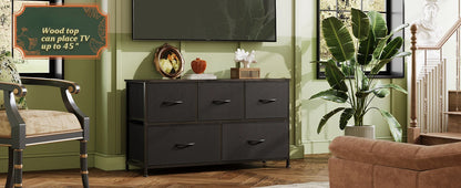 Chest of Drawers,5 Fabric Drawers Cabinet with Easy Pull Handle,Wood Top and Sturdy Steel Frame for Bedroom,Living Room