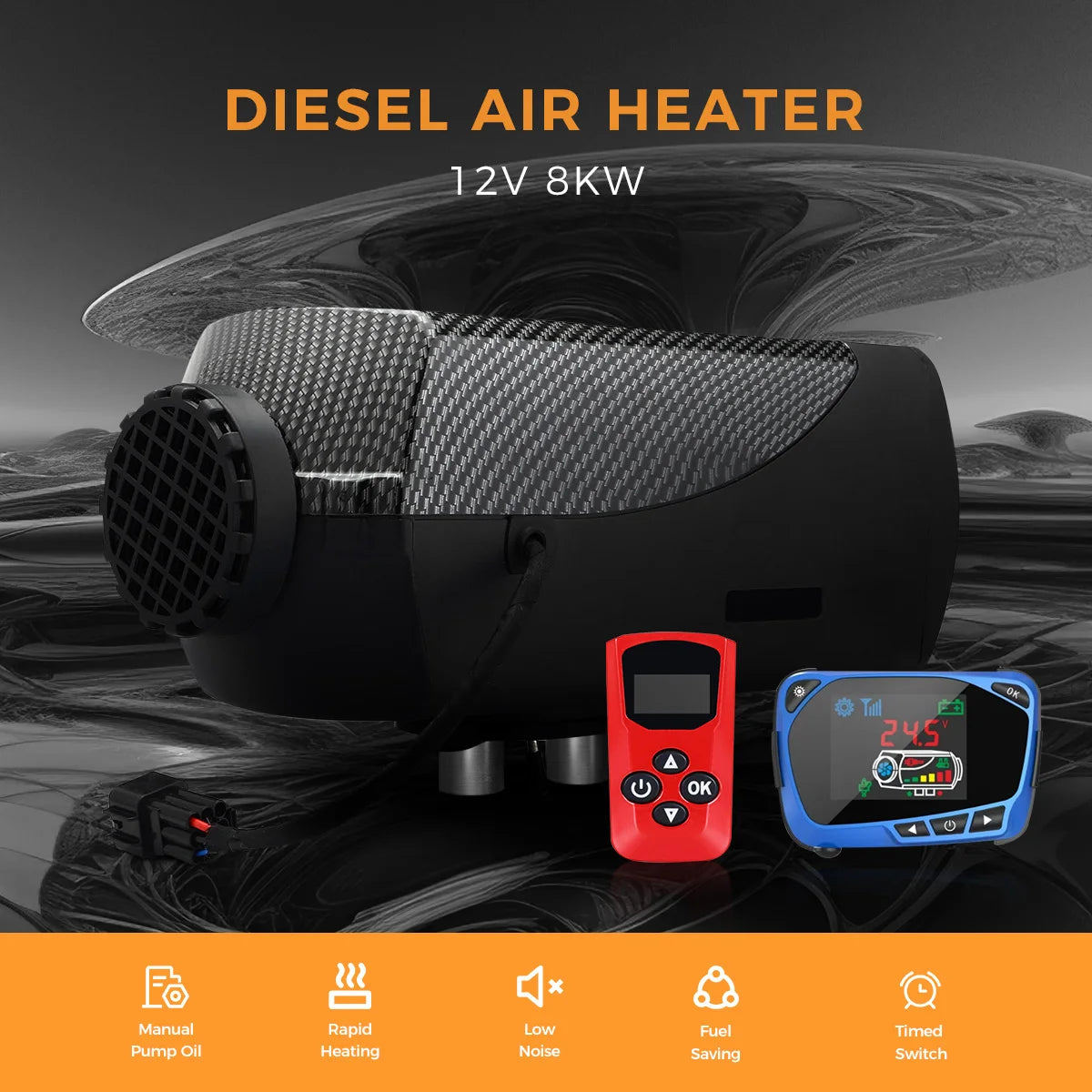Diesel Air Heater 8KW 12V 24V Car Heater with Remote Control and LCD Thermostat Monitor for Cars Trucks RVs Boats Buses