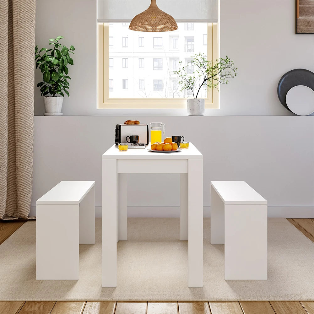 Set of 3 Modern Dining Room Table and Benches for Living Room Garden Kitchen Bedroom