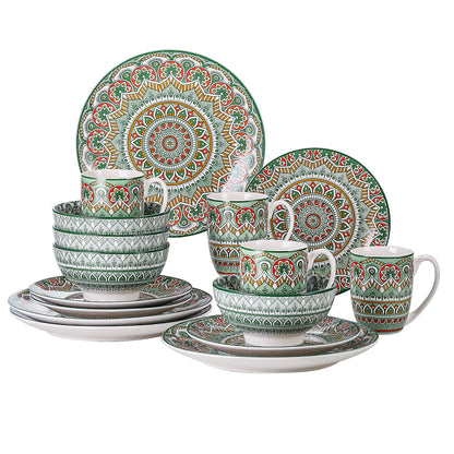vancasso 16/32/48-PCS Ceremic Plate Porcelain Dinnerware Set Bohemian Mandala Patterned with Dinner Plate,Dessert Plate,Bowl,Mug