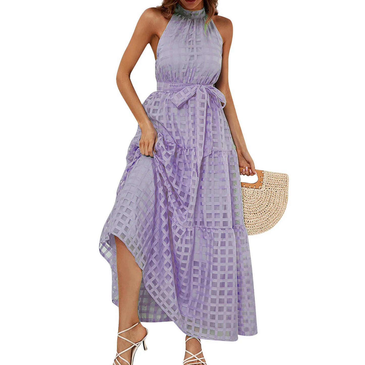 Elegant Sleeveless Halter Neck Maxi Dress